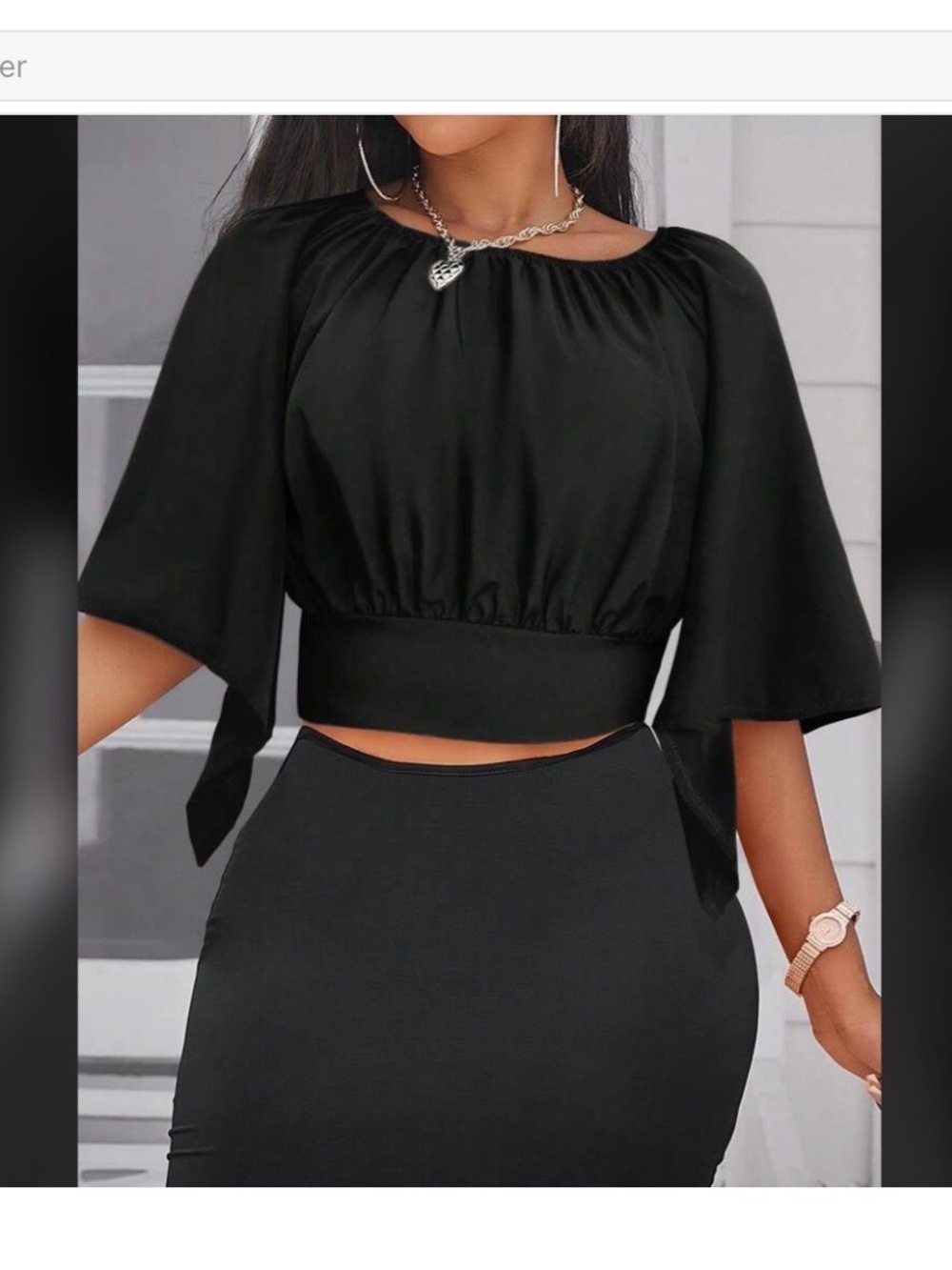 Chic Black Cropped Blouse With Tie & Open Back